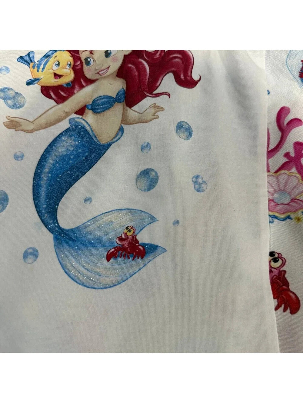 Monnalisa Girls Size 1 Disney Ariel Little Mermaid Dress Ruffle Glitter Print